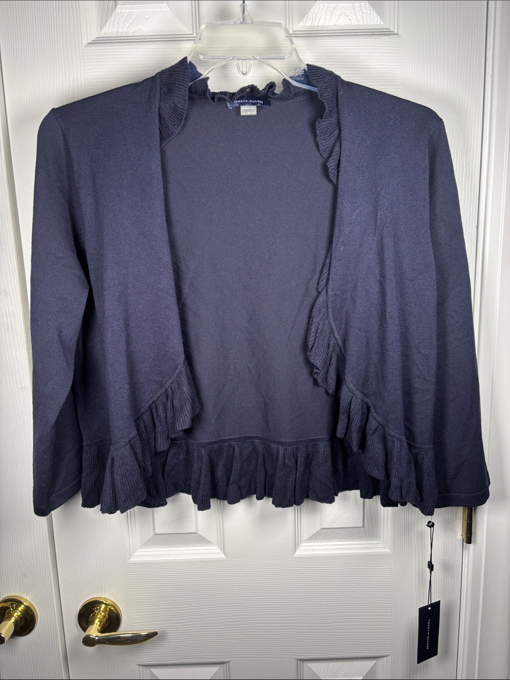 Tommy Hilfiger Navy Blue Cropped Ruffled Front Cardigan XL NWT